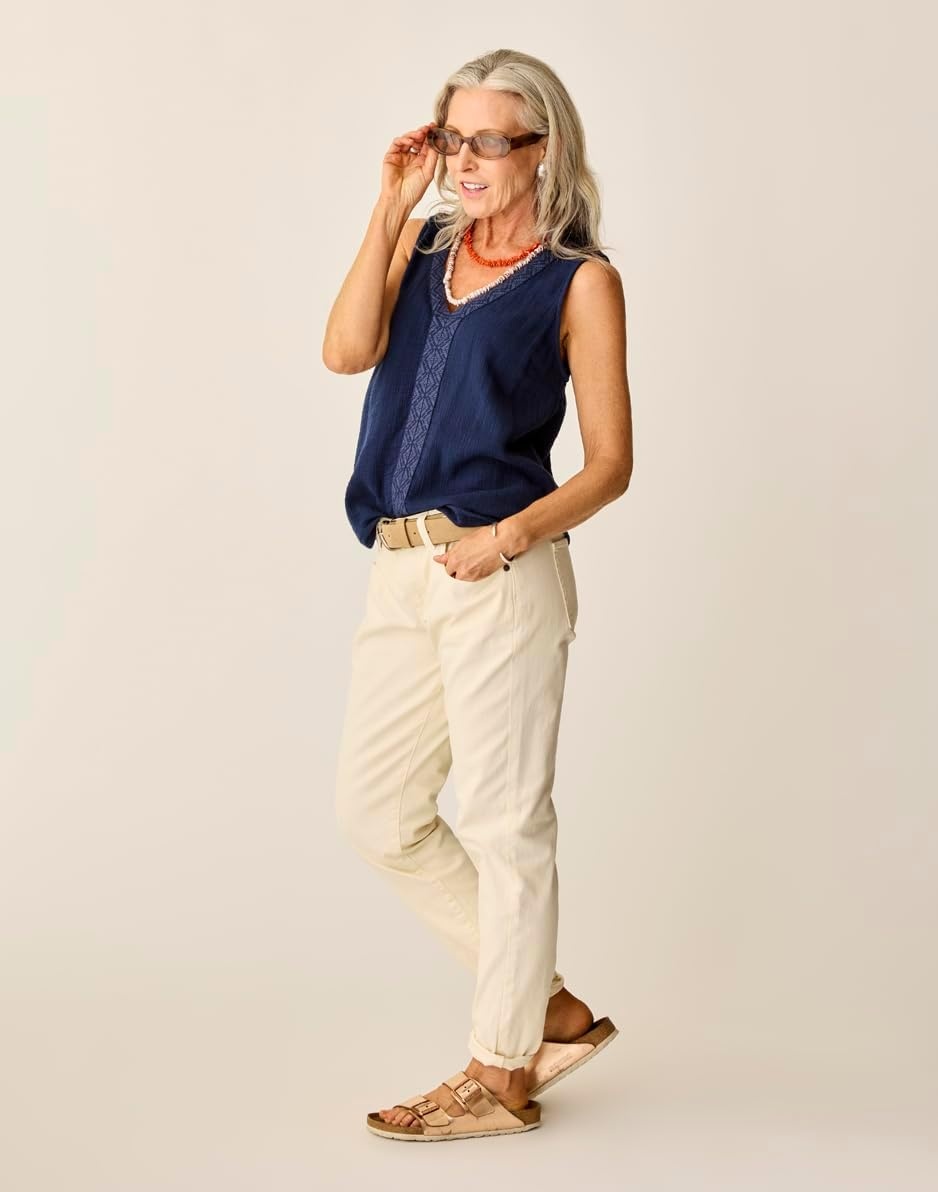 image:imageCarve Designs Carson Boyfriend Jeans for Women MidRise amp Relaxed FitEcru