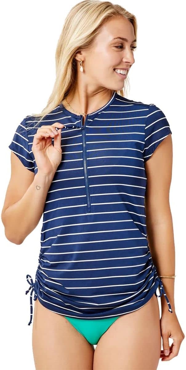 image:imageCarve Designs Dawson Rash Guard for Women Half Zip Recycled Polyester Short Sleeve Sun Shirt UPF 50Nautical