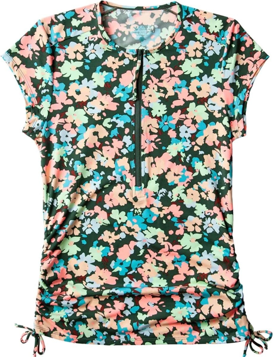 image:imageCarve Designs Dawson Rash Guard for Women Half Zip Recycled Polyester Short Sleeve Sun Shirt UPF 50Wildflower