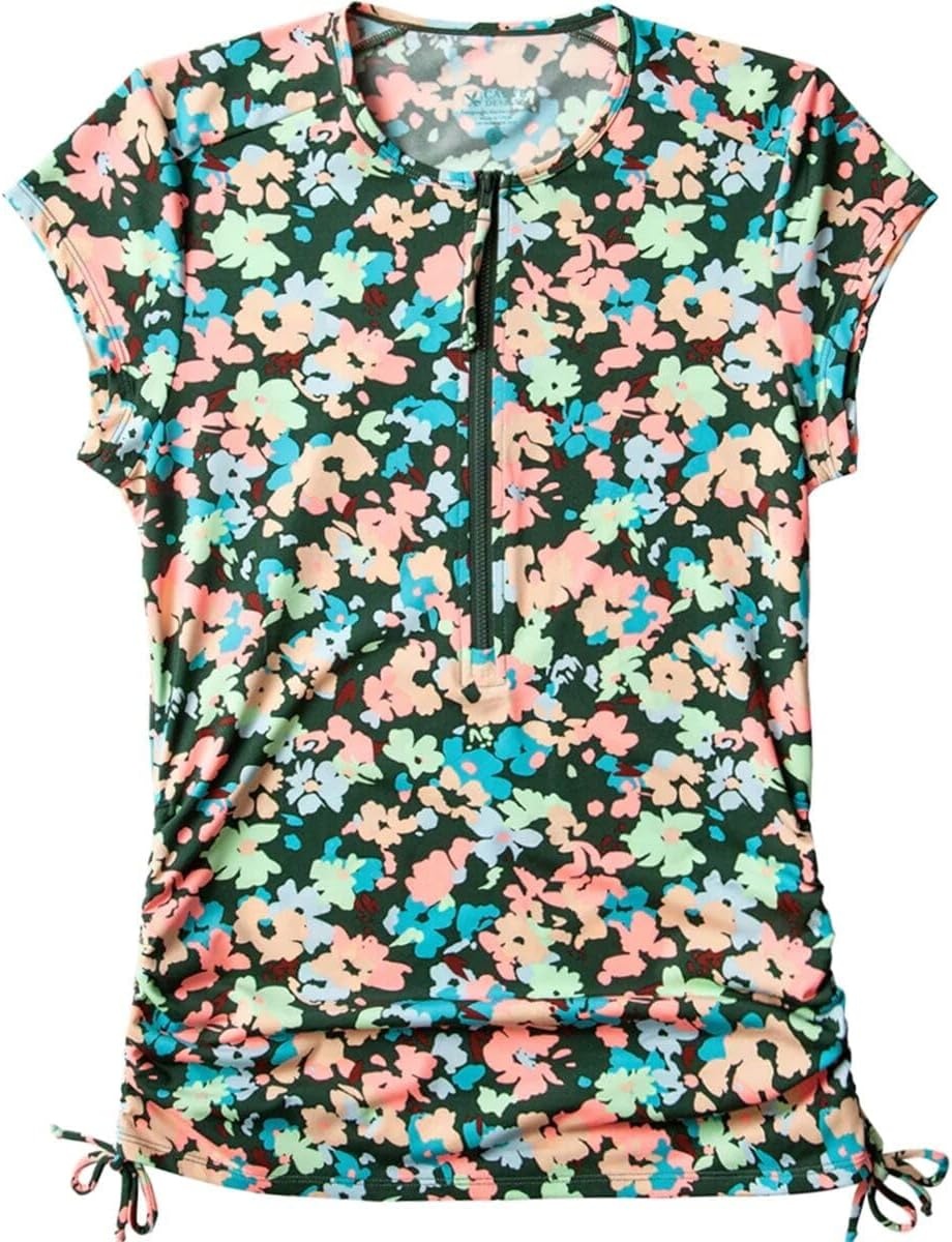 image:imageCarve Designs Dawson Rash Guard for Women Half Zip Recycled Polyester Short Sleeve Sun Shirt UPF 50Wildflower