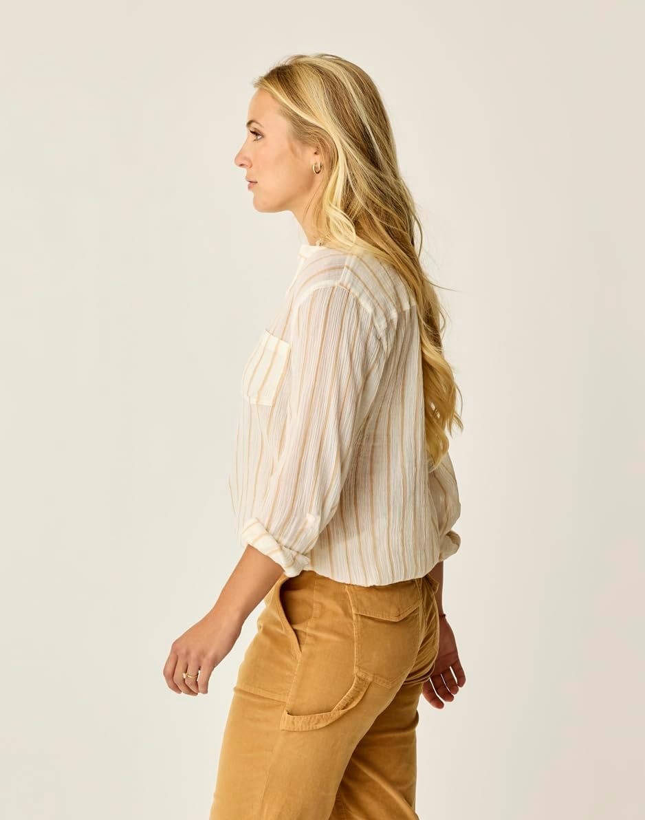 image:imageCarve Designs Dylan Gauze Shirt WomensCamel Stripe