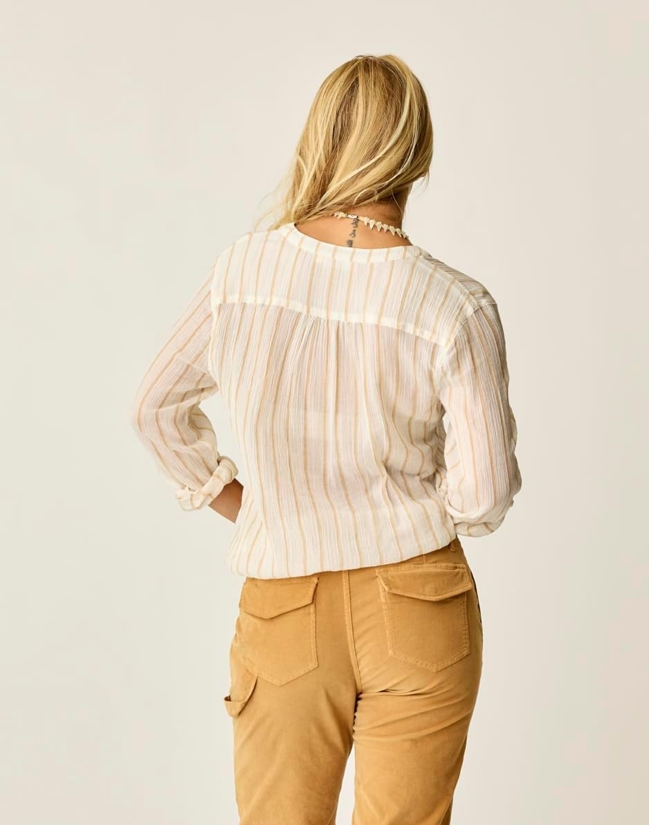 image:imageCarve Designs Dylan Gauze Shirt WomensCamel Stripe