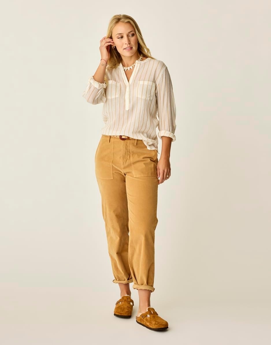 image:imageCarve Designs Dylan Gauze Shirt WomensCamel Stripe