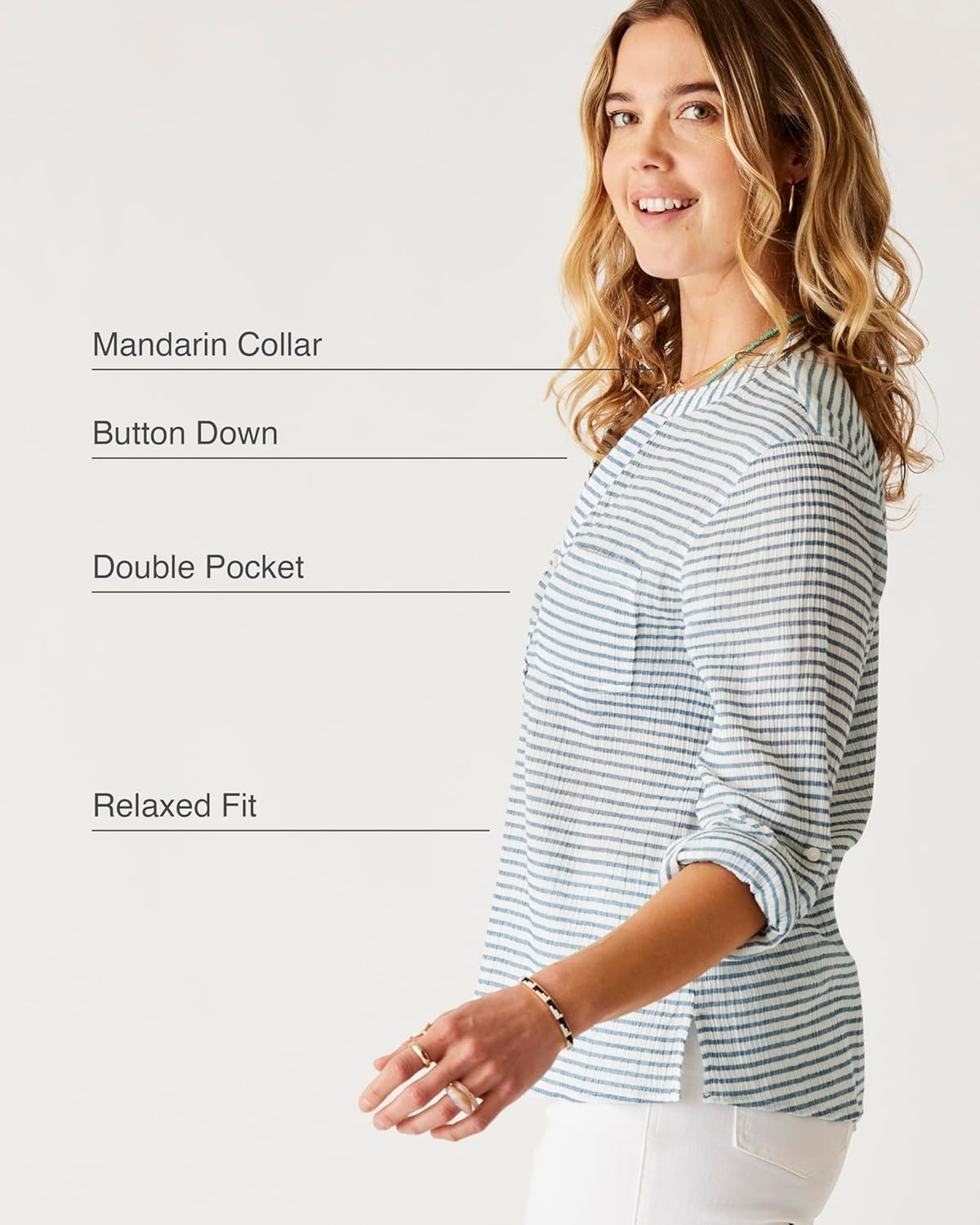 image:imageCarve Designs Dylan Gauze Shirt WomensHorizontal Stripe