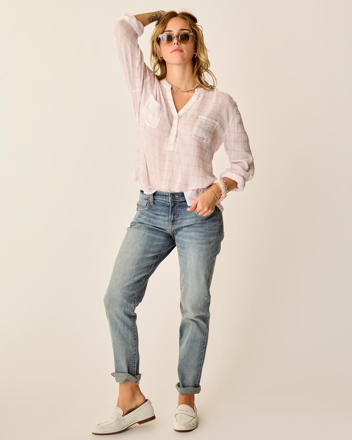 image:imageCarve Designs Dylan Gauze Shirt WomensHot Pink Plaid