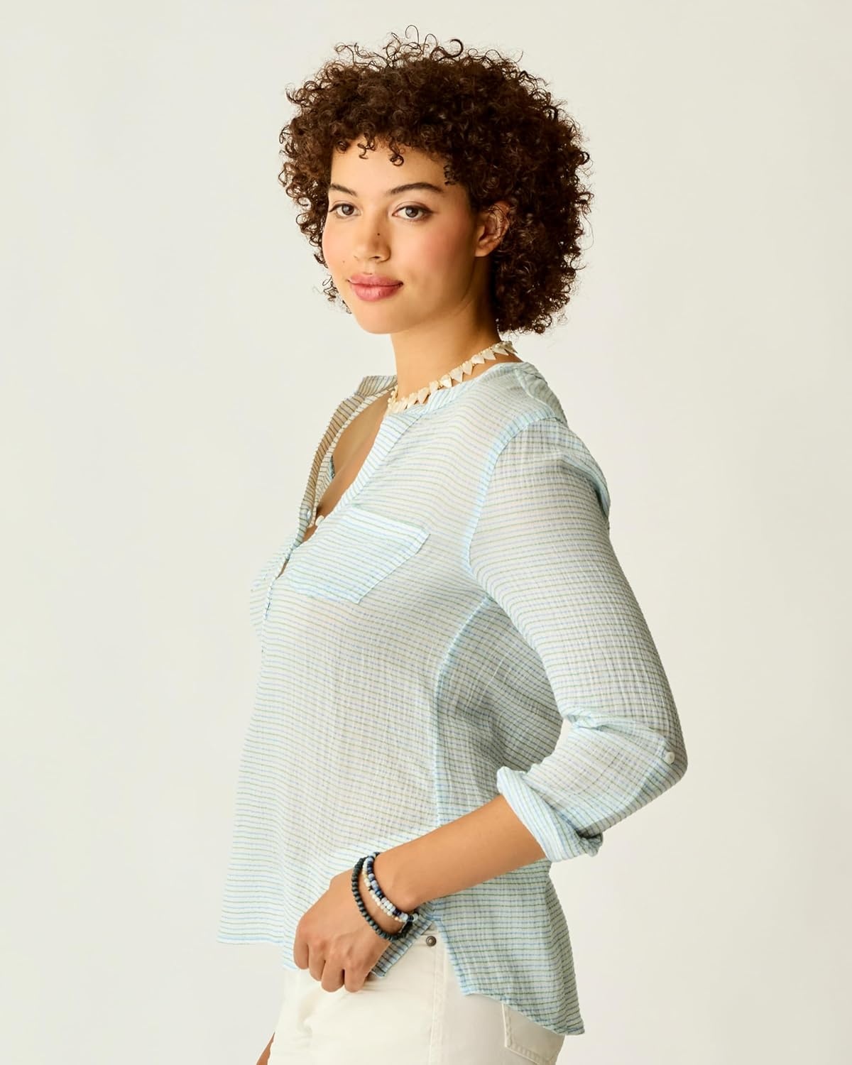 image:imageCarve Designs Dylan Gauze Shirt WomensLagoon Stripe