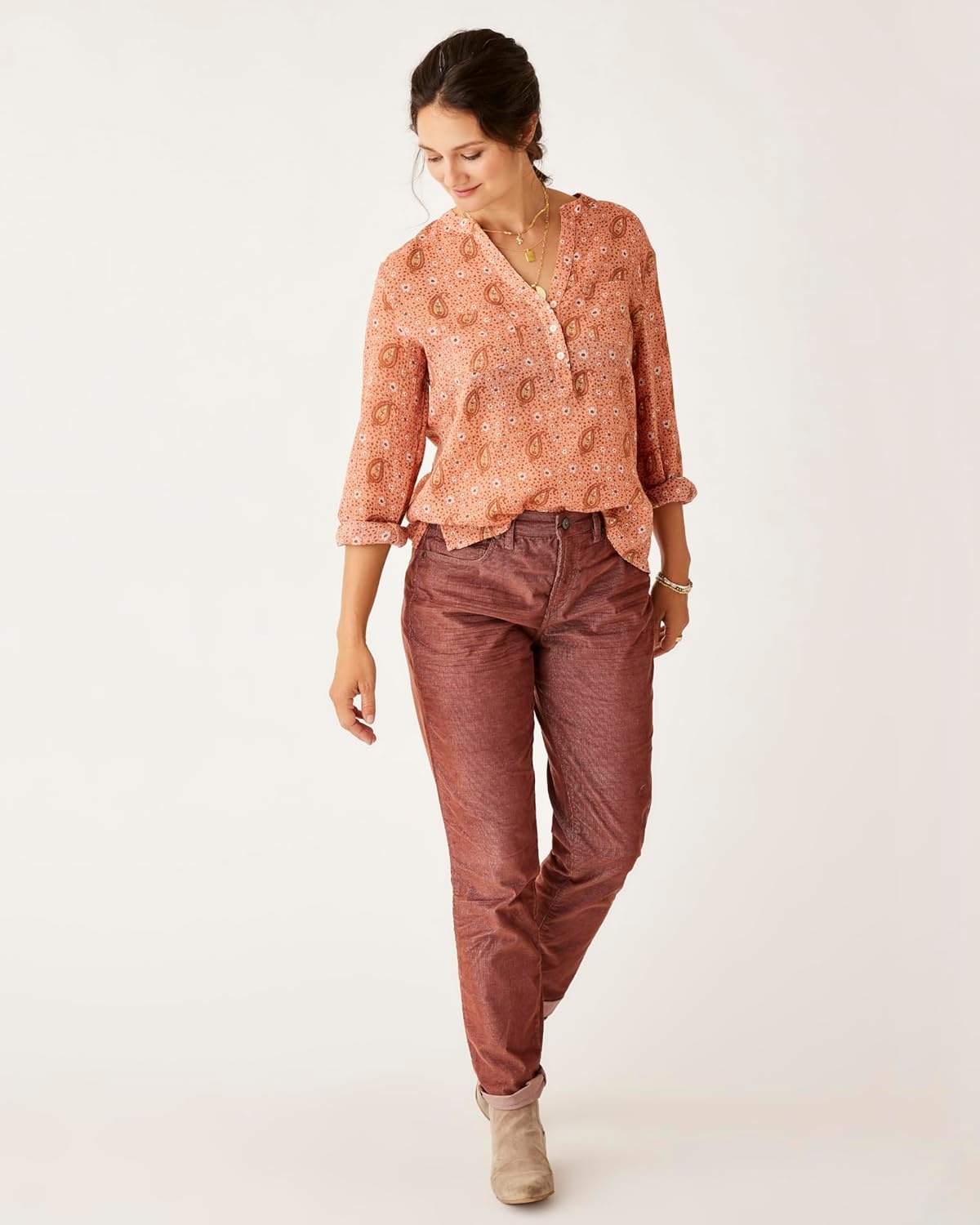 image:imageCarve Designs Dylan Gauze Shirt WomensLt Henna Paisley