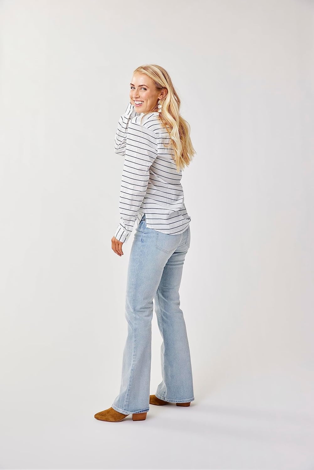 image:imageCarve Designs Dylan Gauze Shirt WomensNavy Pinstripe