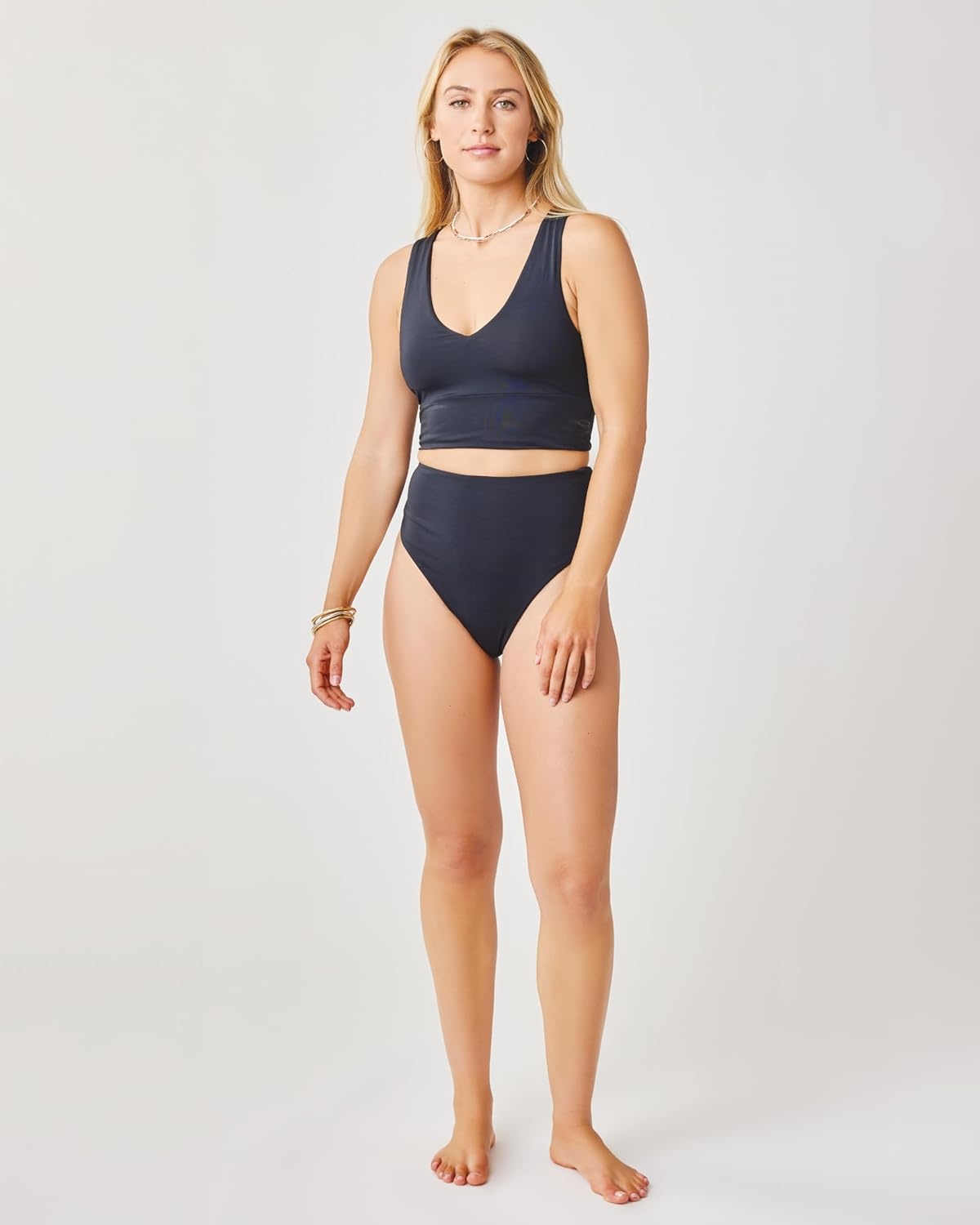 image:imageCarve Designs Tofino Longline Bikini Top for Women VNeck Recycled Fabric Swim Tank Top with Removable Chest PadsBlack