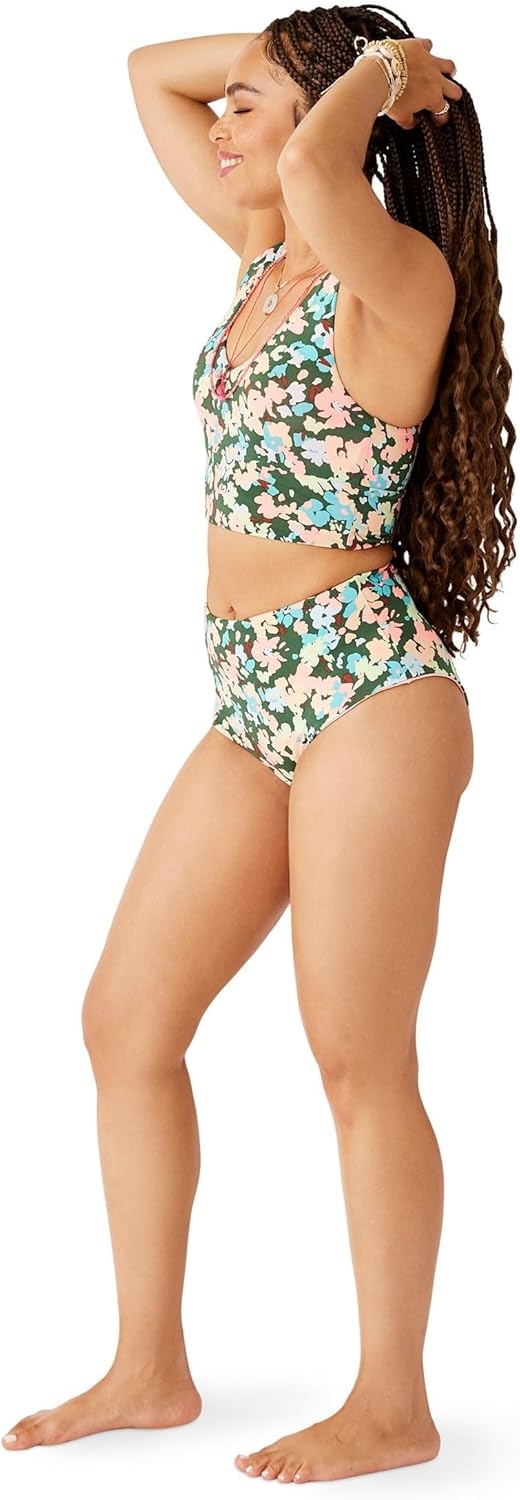 image:imageCarve Designs Tofino Longline Bikini Top for Women VNeck Recycled Fabric Swim Tank Top with Removable Chest PadsWildflower