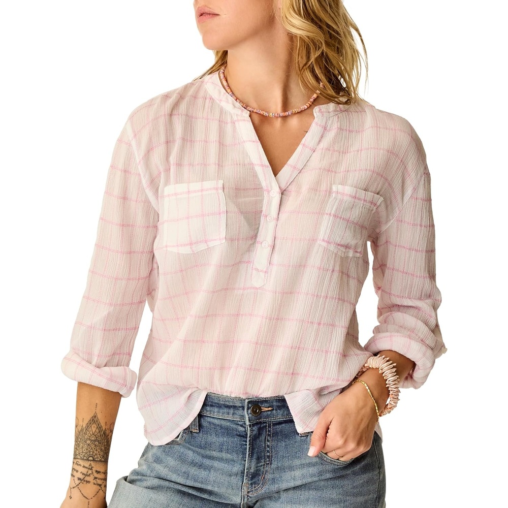 image:imageCarve Designs Dylan Gauze Shirt  WomensHot Pink Plaid
