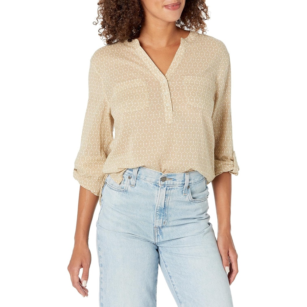 image:imageCarve Designs Dylan Gauze Shirt  WomensLt Khaki Geo