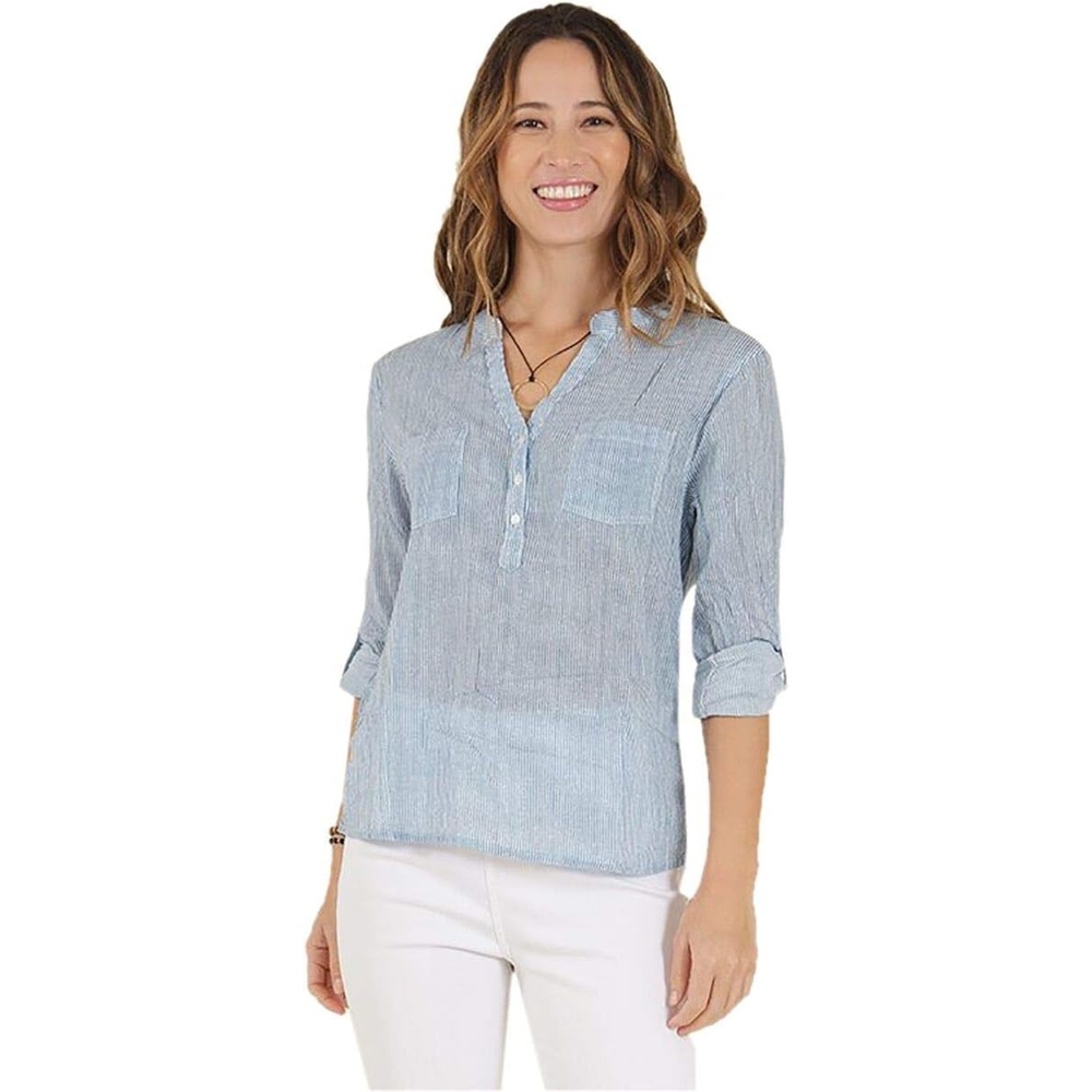 image:imageCarve Designs Dylan Gauze Shirt  WomensPacific Mini Stripe