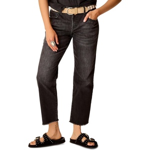 Carve Designs Austin Crop Jeans for Women, Organic Cotton Mid-Rise Boyfriend Jeans(Washed Black)