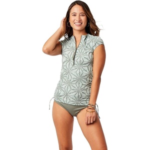 Carve Designs Dawson Rash Guard for Women – Half Zip Recycled Polyester Short Sleeve Sun Shirt, UPF 50(Moss Makai)