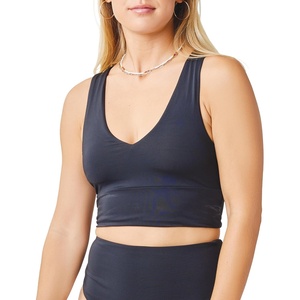 Carve Designs Tofino Longline Bikini Top for Women – V-Neck, Recycled Fabric, Swim Tank Top with Removable Chest Pads(Black)