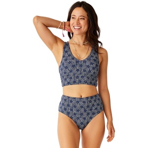 Carve Designs Tofino Longline Bikini Top for Women – V-Neck, Recycled Fabric, Swim Tank Top with Removable Chest Pads(Daisy)